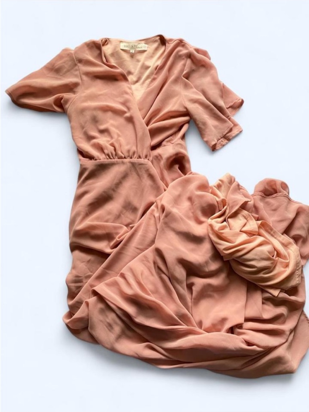 Soft Blush Pink Maxi Wrap Dress with Short Sleeves